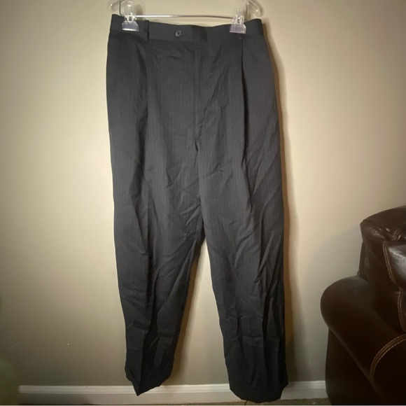 TASSO Elba 100% Pure Wool Striped Gray Men's Dress Pants - Picture 2 of 7